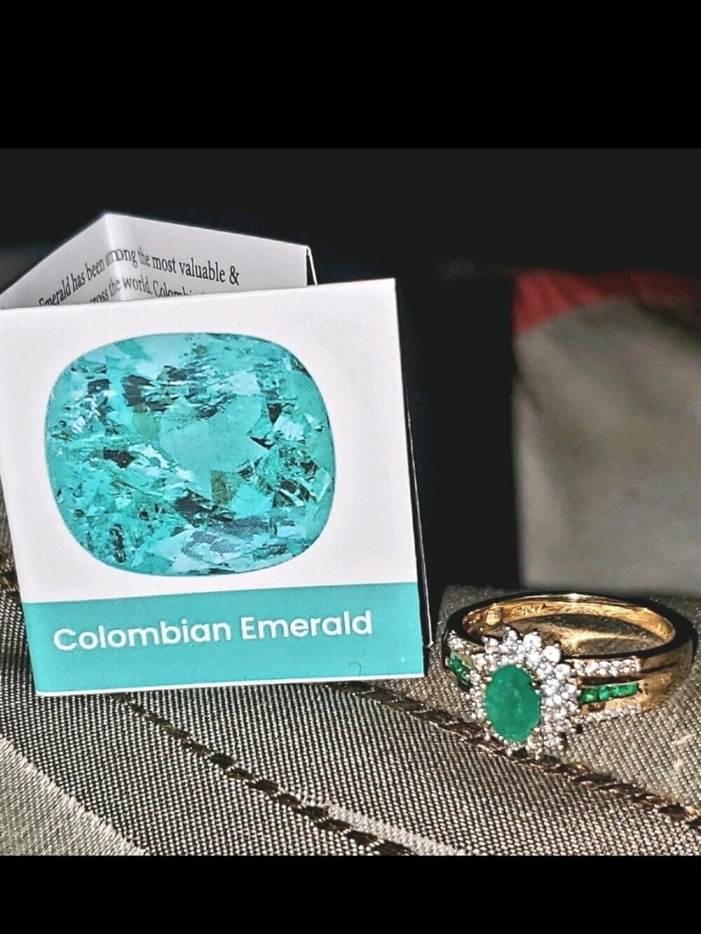 AAA Columbian Emerald & White Zircon 1.70 ctw 14K Gold Plated Sunburst Ring, 9.5